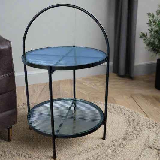 Industrial Glazed Two Tier Looped Side Table - The Farthing