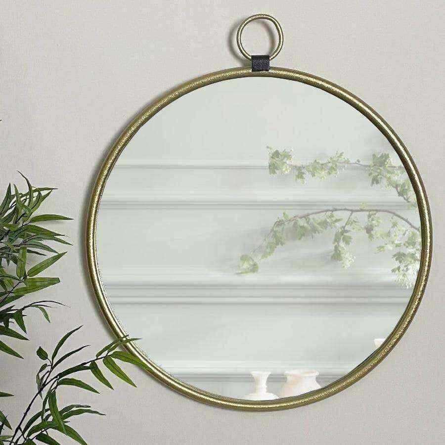 Industrial Inspired Gold Round Loop Topped Wall Mirror - The Farthing