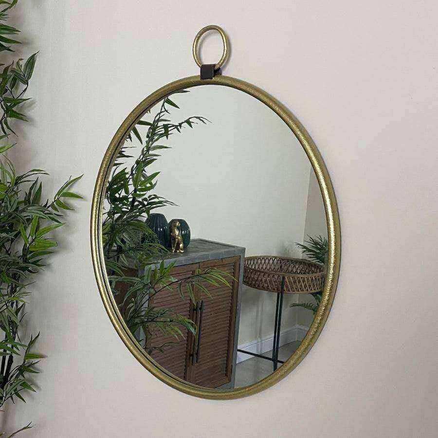 Industrial Inspired Gold Round Loop Topped Wall Mirror - The Farthing