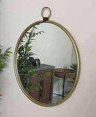 Industrial Inspired Gold Round Loop Topped Wall Mirror - The Farthing
