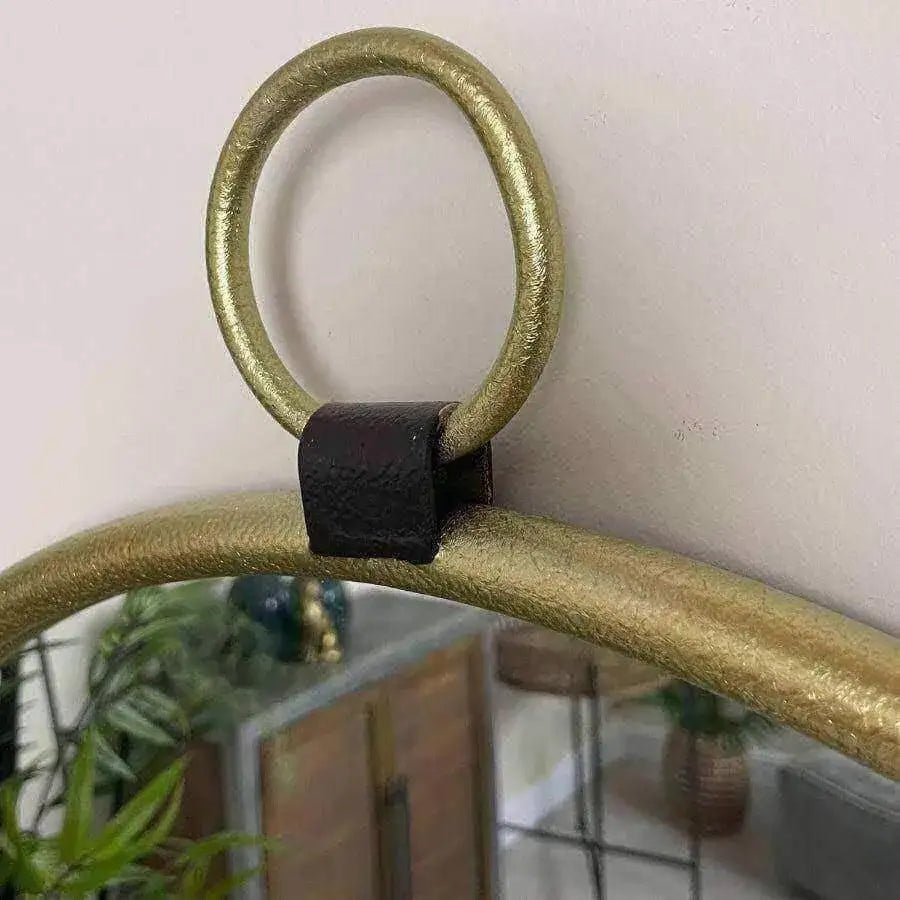 Industrial Inspired Gold Round Loop Topped Wall Mirror - The Farthing