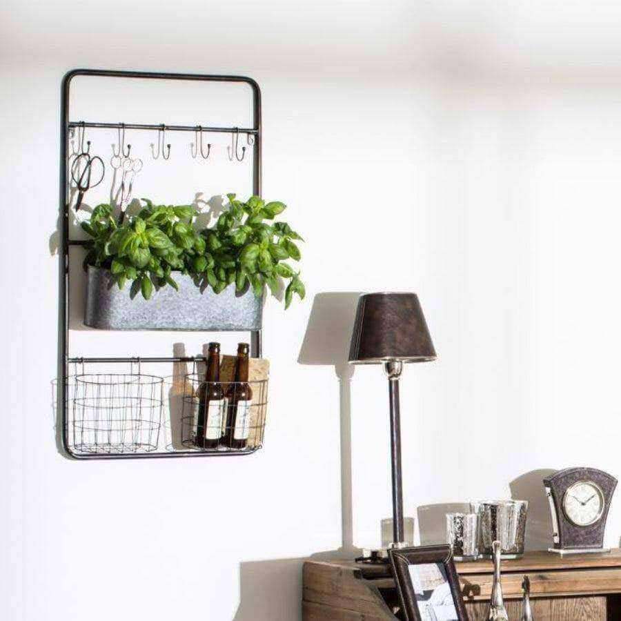 Industrial Inspired Wall Storage Rack with Hooks - The Farthing