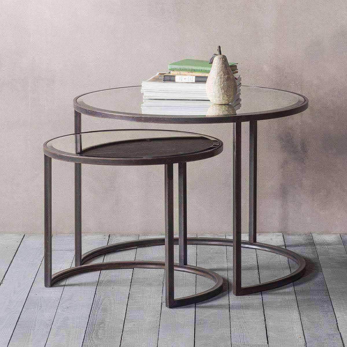 Industrial Metal & Mirrored Glass Nestling Coffee Table Set - The Farthing