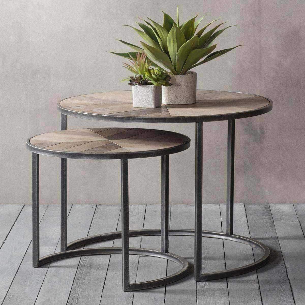 Industrial Metal & Weathered Timber Nestling Coffee Table Set - The Farthing