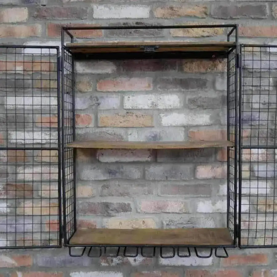 Industrial Metal Wirework Wall Shelf with Doors - The Farthing