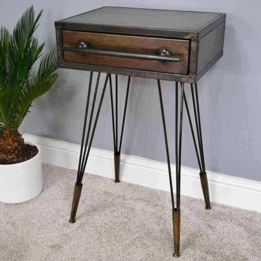 Industrial Side Table with Drawer - The Farthing
