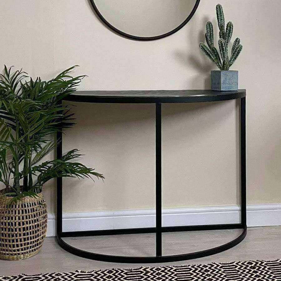 Industrial Style Metal Toped Semi Circle Console Table - The Farthing