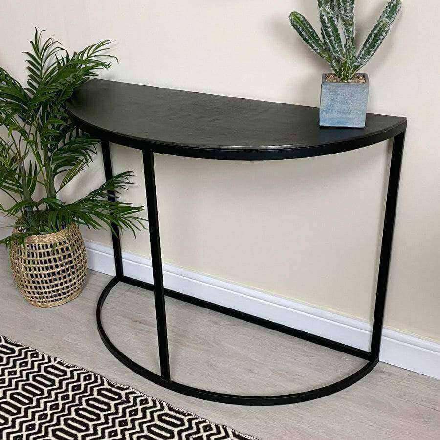 Industrial Style Metal Toped Semi Circle Console Table - The Farthing