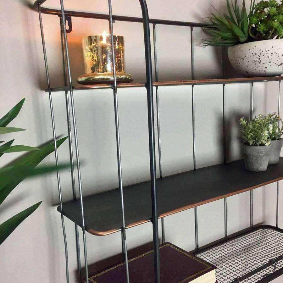 Industrial Wall Shelf with Hooks - Large - The Farthing