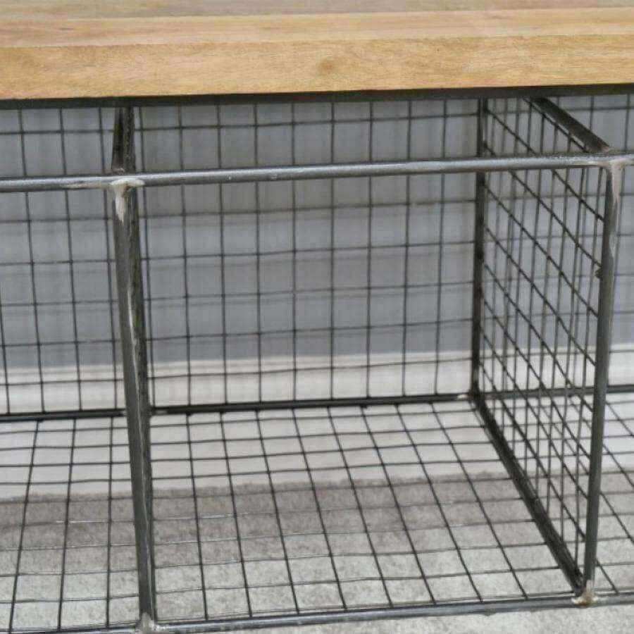 Industrial Wire Basket Storage Bench - The Farthing