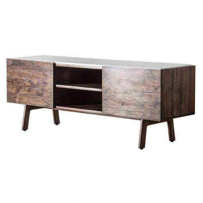 Inlaid White Marble Top Dark Wood Media Unit - The Farthing