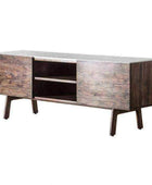 Inlaid White Marble Top Dark Wood Media Unit - The Farthing