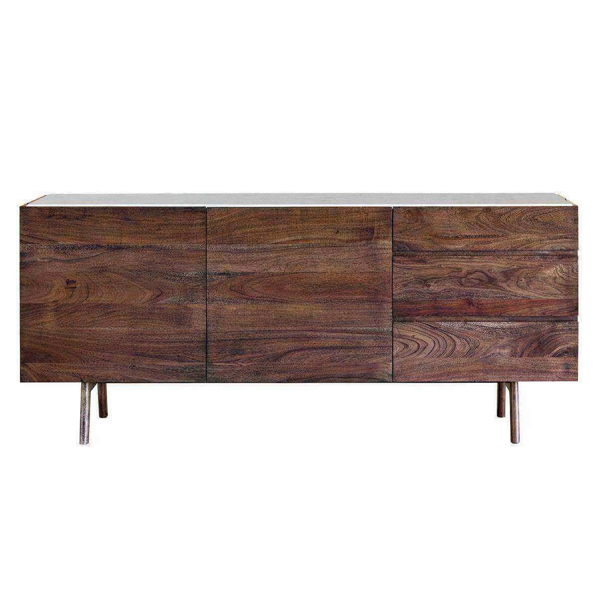 Inlaid White Marble Top Dark Wood Sideboard - The Farthing