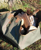 Large Canvas Wood Log Carrier Bag - Green - The Farthing