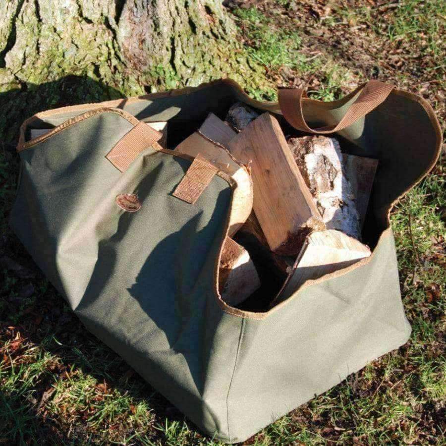 Large Canvas Wood Log Carrier Bag - Green - The Farthing