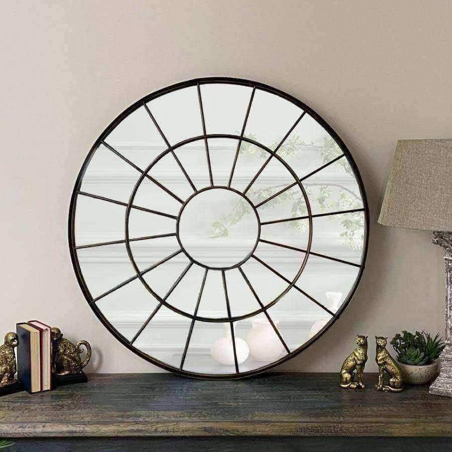 Large Industrial Round Iron Window Mirror - The Farthing