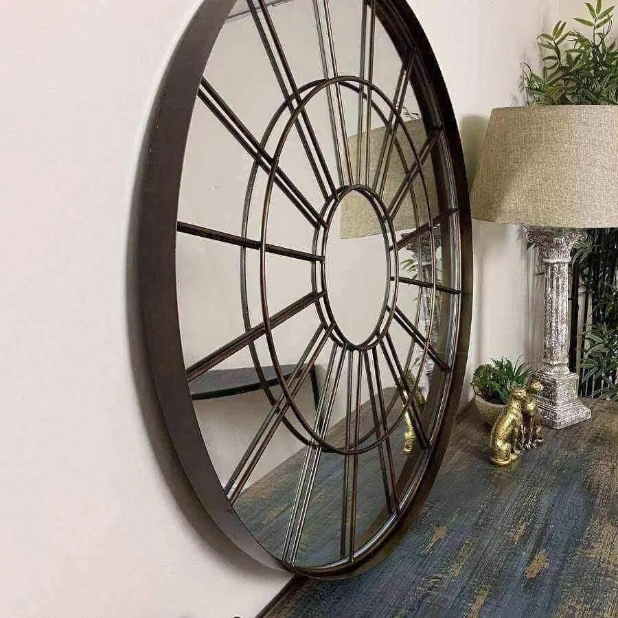 Large Industrial Round Iron Window Mirror - The Farthing