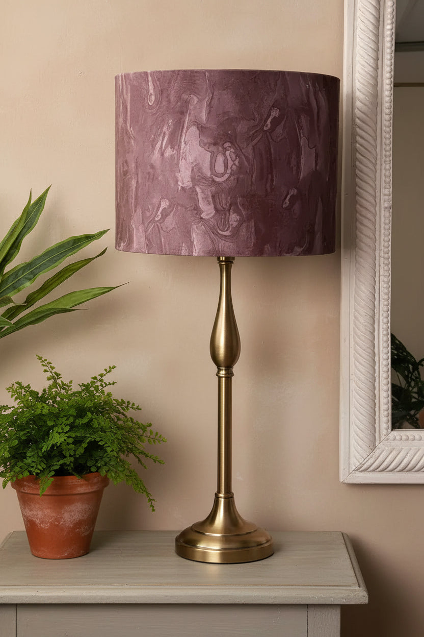 Large Marbled Pink Velvet Cylinder Lamp Shade - Diameter 40cm - The Farthing