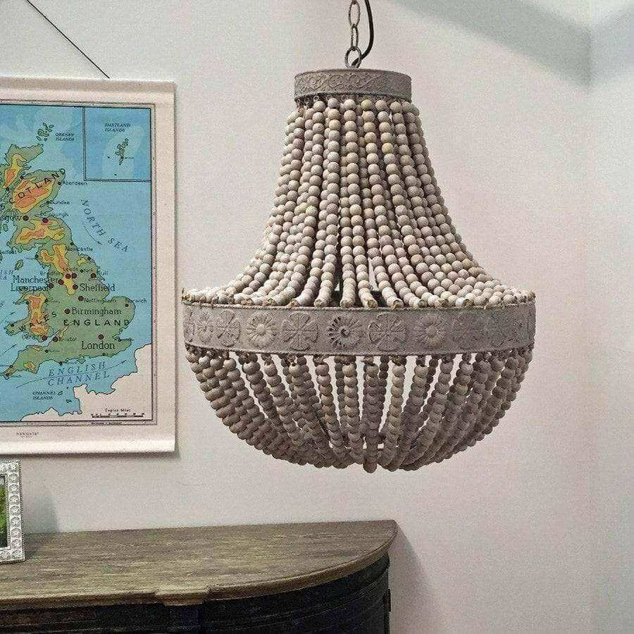 Large Old White Beaded Vintage Style Pendant Light - The Farthing