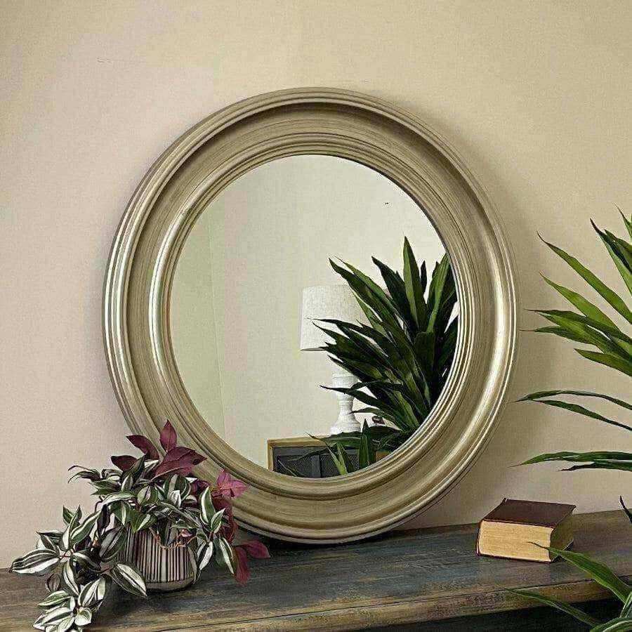 Large Round Distressed Silver Wall Mirror - The Farthing