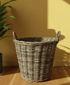 Large Rustic Round Rattan Basket with Handles - The Farthing