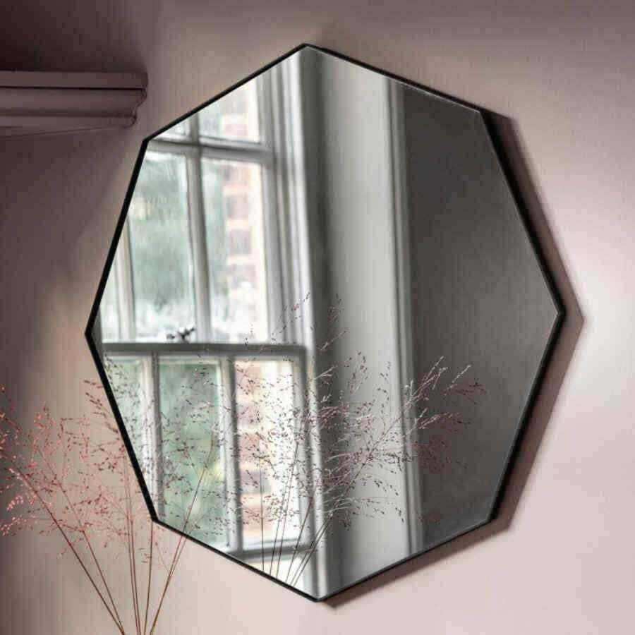 Large Slim Black Framed Octagonal Wall Mirror - The Farthing