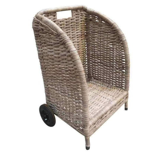 Large Wheeled Rattan Log Trolley - The Farthing