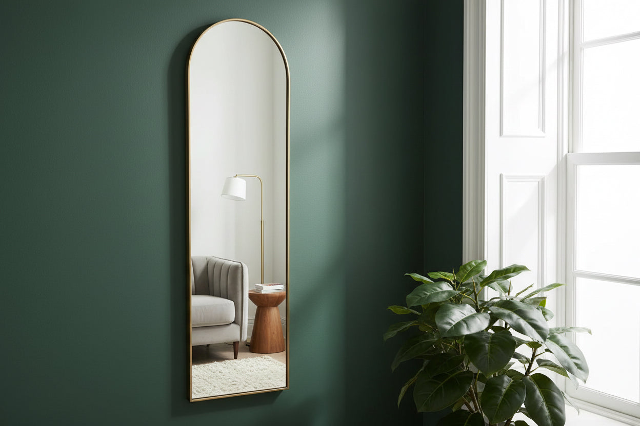 Long Slim Arched Top Gold Wall Mirror - The Farthing
