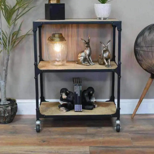 Low Industrial Metal and Wood Open Display Shelf Unit - The Farthing