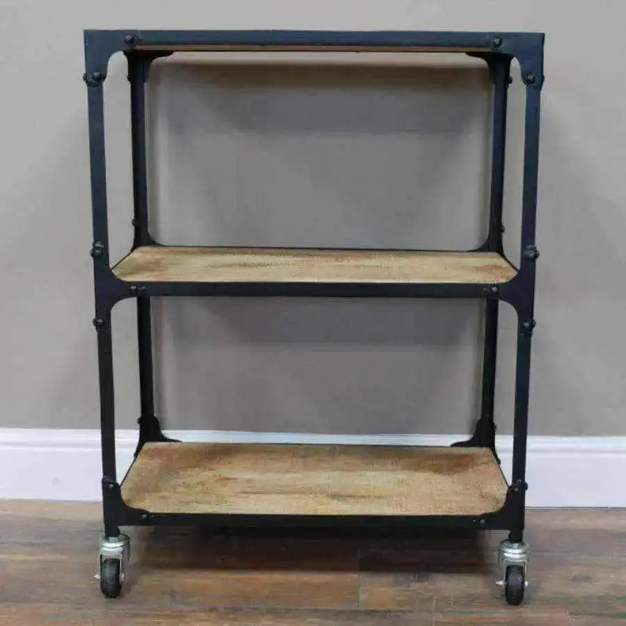 Low Industrial Metal and Wood Open Display Shelf Unit - The Farthing