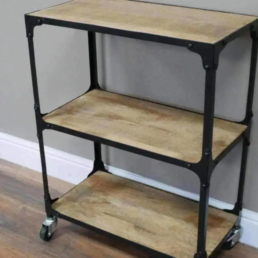 Low Industrial Metal and Wood Open Display Shelf Unit - The Farthing
