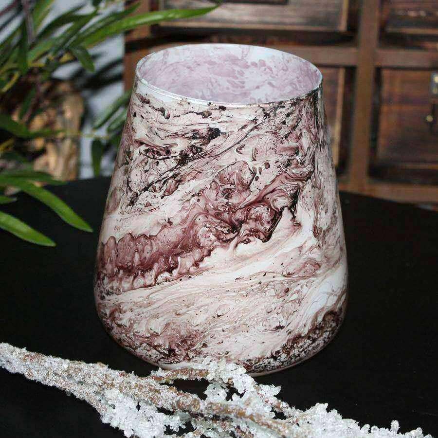 Marbled Pink Glass Tea Light Holder - The Farthing