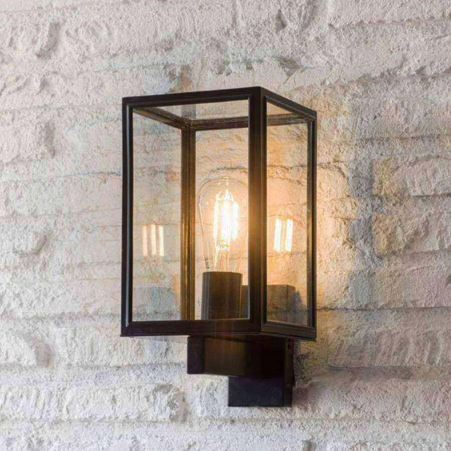 Metal and Glass Boxed Carriage Wall Light - Carbon Black - The Farthing