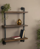 Metal and Wood Thorncombe Pipe Wall Shelf - The Farthing