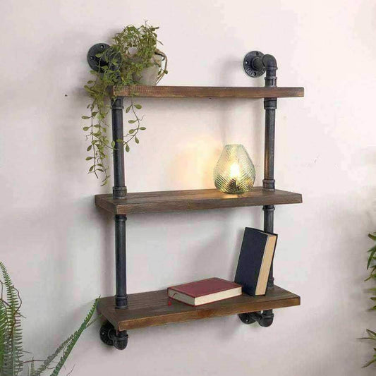 Metal and Wood Thorncombe Pipe Wall Shelf - The Farthing