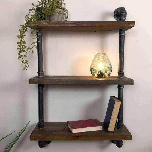 Metal and Wood Thorncombe Pipe Wall Shelf - The Farthing