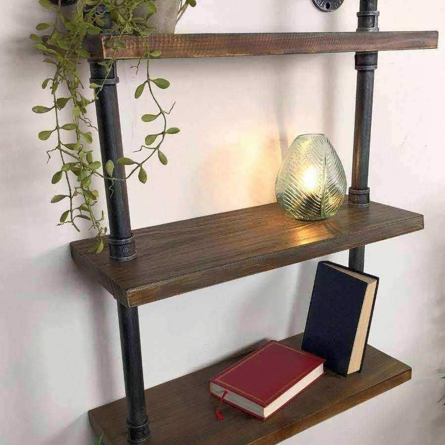 Metal and Wood Thorncombe Pipe Wall Shelf - The Farthing