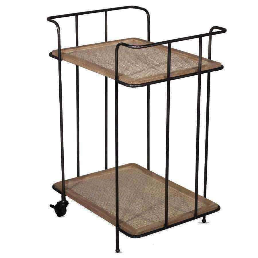 Metal and Wood Woven Topped Rectangular Drinks Trolley - The Farthing