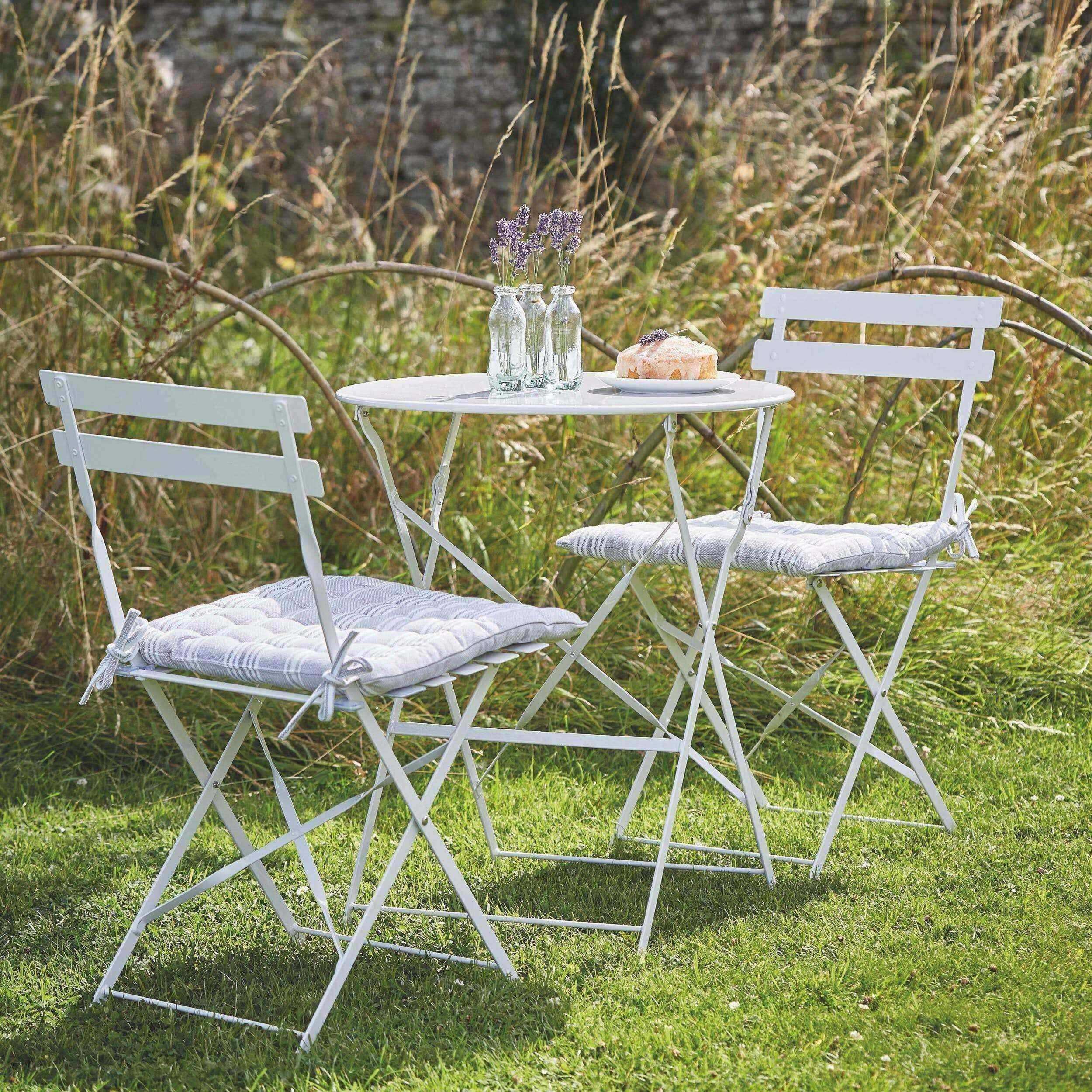 Metal Bistro Set of Table & Two Chairs - Chalk - The Farthing
