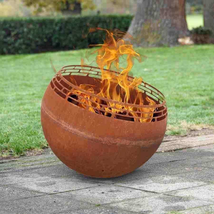 Metal Rusted Fire Ball with Flat Base - The Farthing