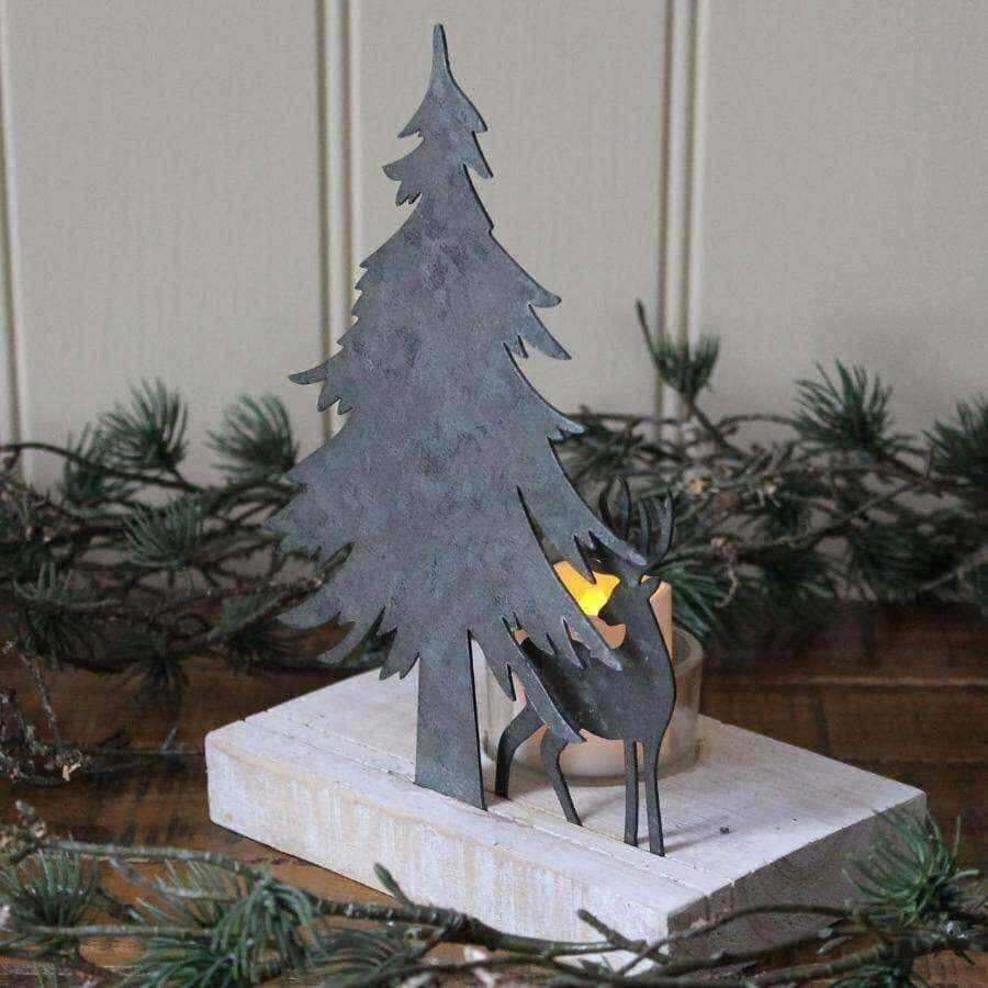 Metal Stag and Tree T-Light Holder - The Farthing