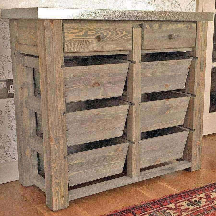 Metal Topped Rustic Wooden Storage Drawer Unit - The Farthing