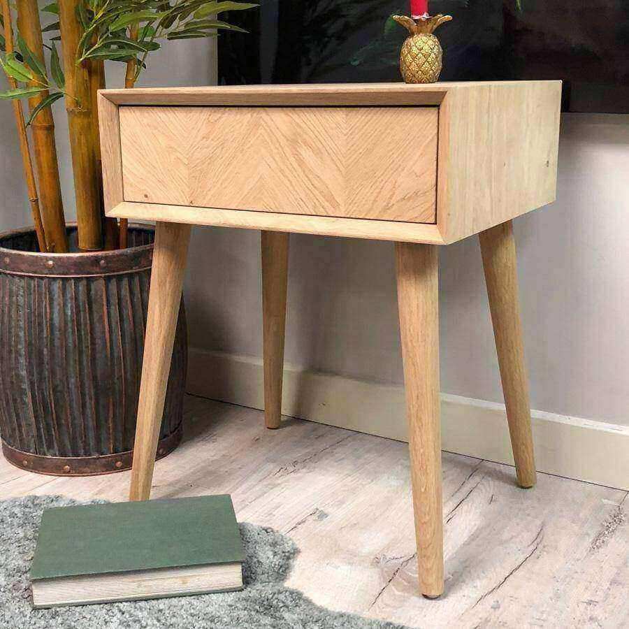 Oak Side Table with Chevron Front - The Farthing