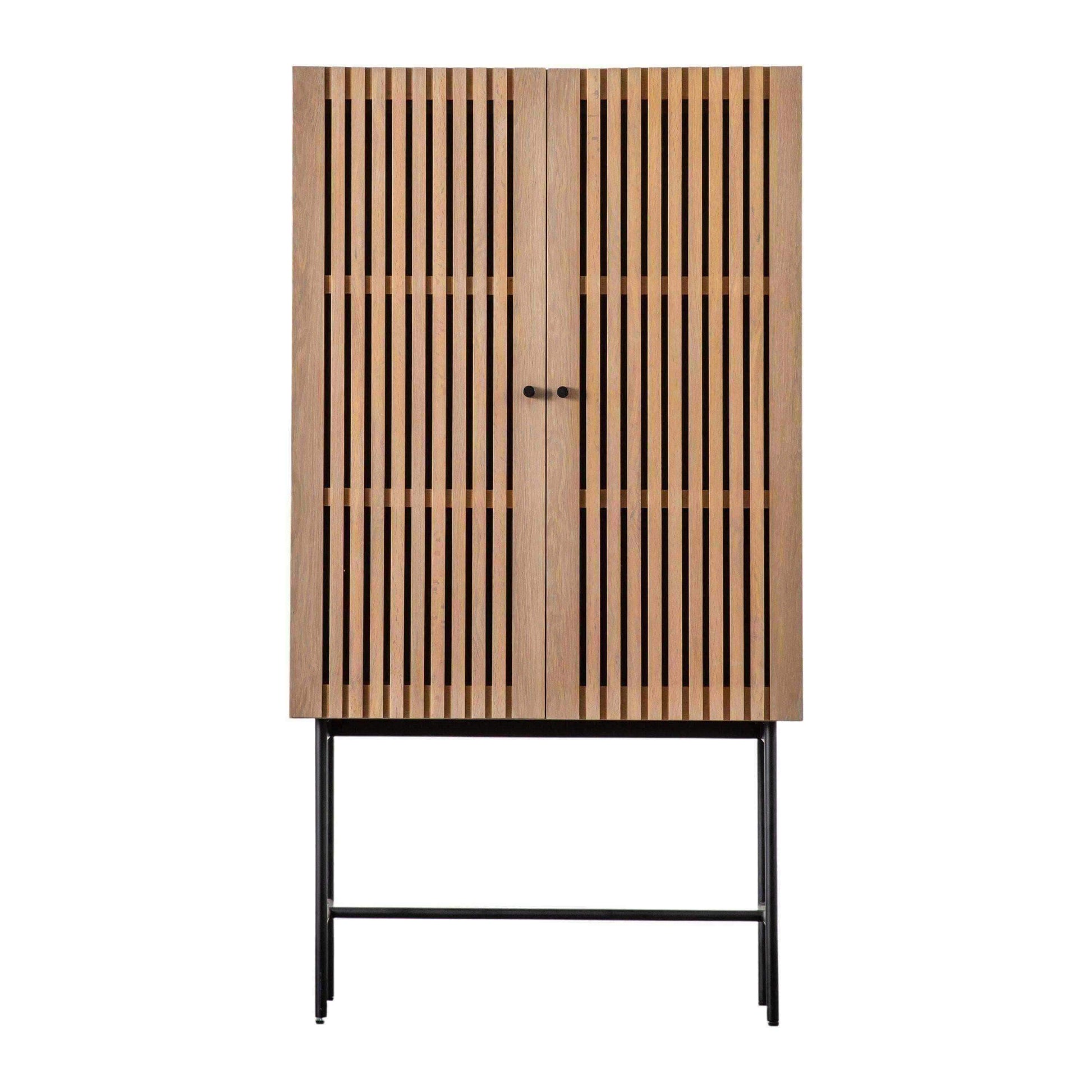 Oak Slatted Cocktail Drinks Cabinet - The Farthing