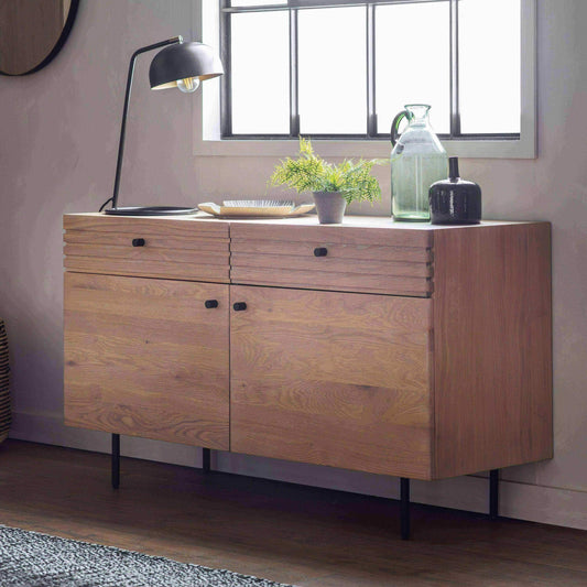 Oak Slatted Groove 2 Drawer 2 Door Sideboard - The Farthing