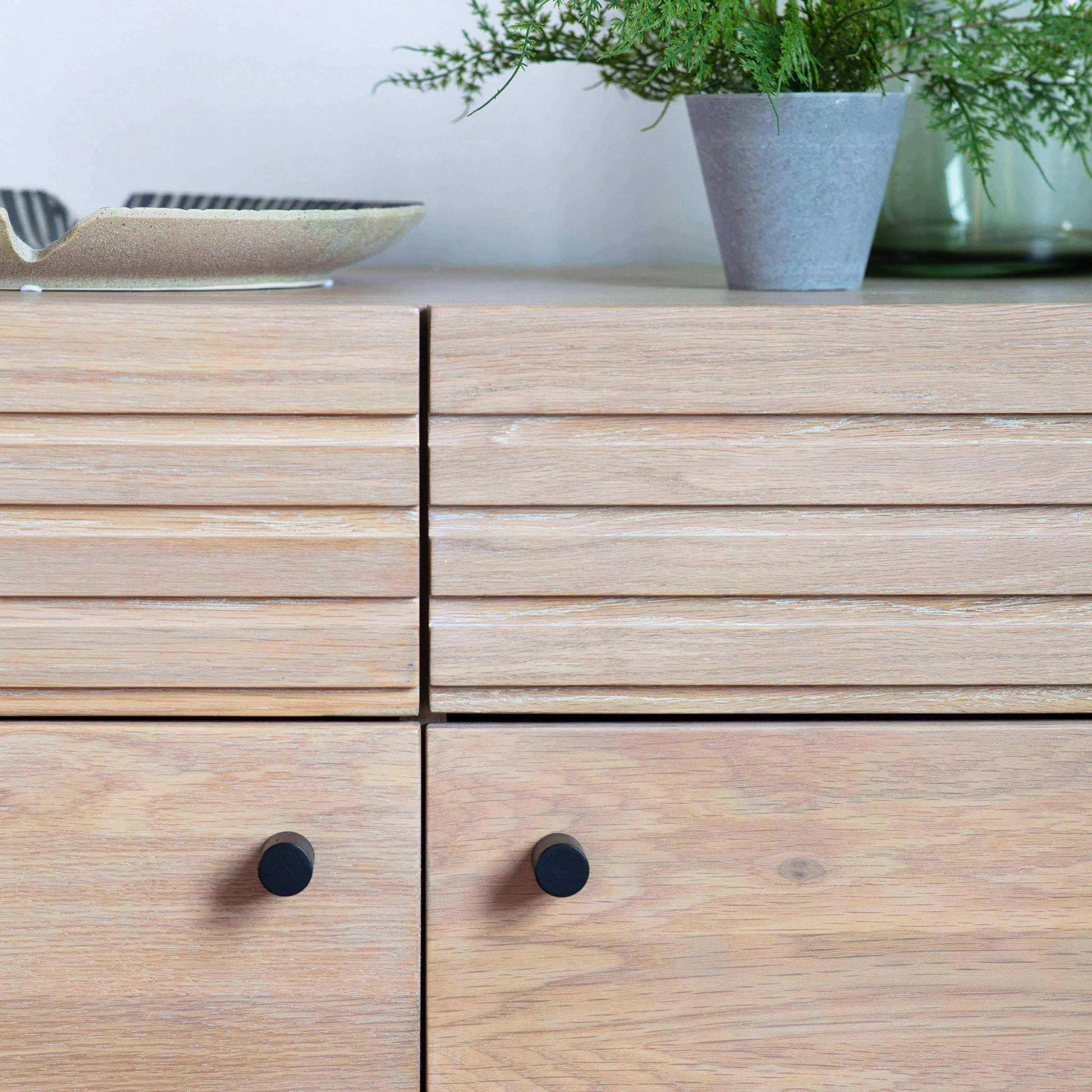 Oak Slatted Groove 2 Drawer 2 Door Sideboard - The Farthing