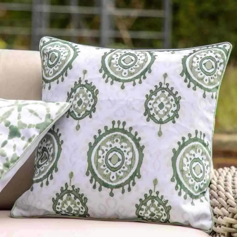 Outdoor Cream and Sage Green Patterned Cushion Cover - The Farthing