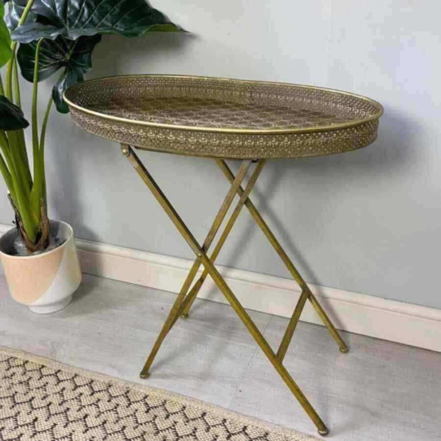 Oval Metal Sided Filigree Side Table - The Farthing