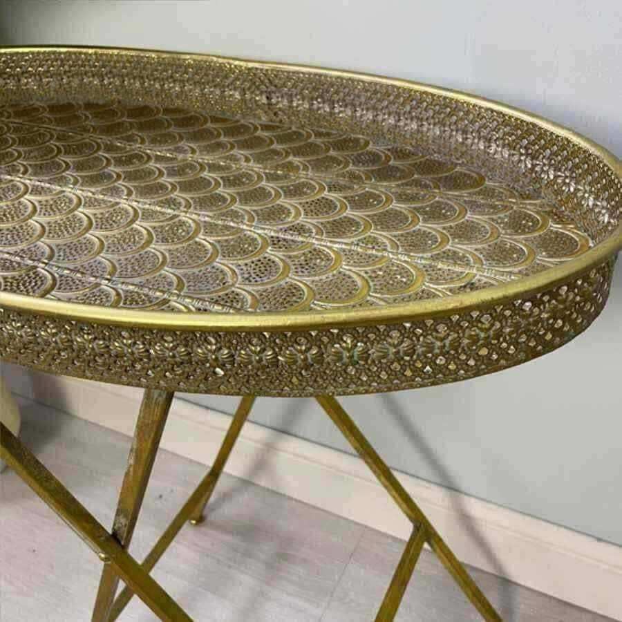 Oval Metal Sided Filigree Side Table - The Farthing