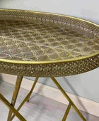 Oval Metal Sided Filigree Side Table - The Farthing